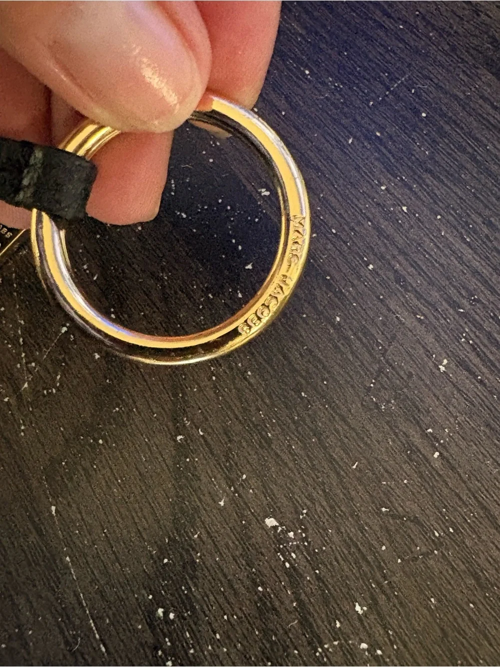 Marc Jacobs Black Pebbled Leather Zip Wallet Gold Keyring